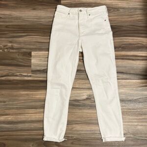 ABERCROMBIE & FITCH White High Rise Super Skinny Ankle Jeans Raw Hem Size 26 2R